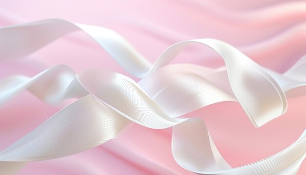 3D render of white silk ribbons gracefully flowing