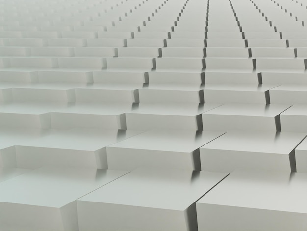 3d render of white step  up cubes background. art design mocap.