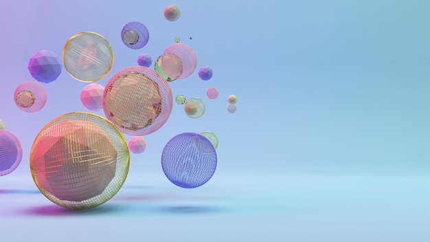 3D Render of Wireframe Balls or Sphere Elements Decorated On Gradient Blue And Violet Background