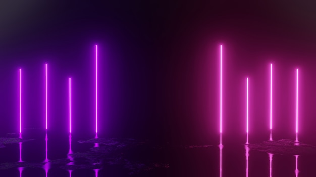 3d render with neon lights on black abstract background