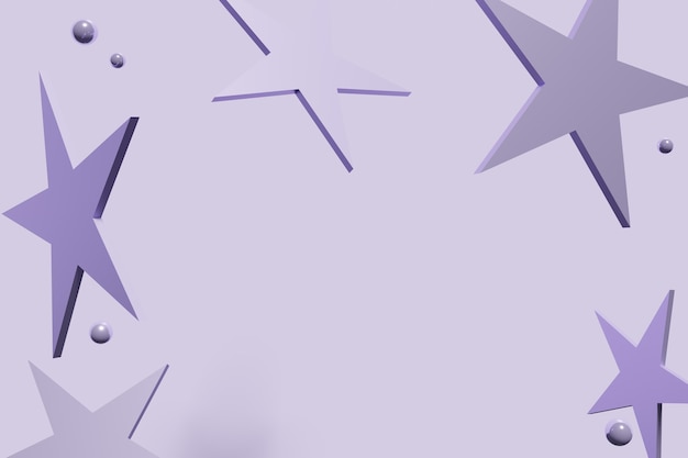 3d render with purple flying spheres with glass stars on a purple background for a xmas project