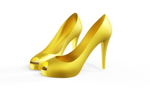 3d render womens fashion shoes gold color 3d image White background