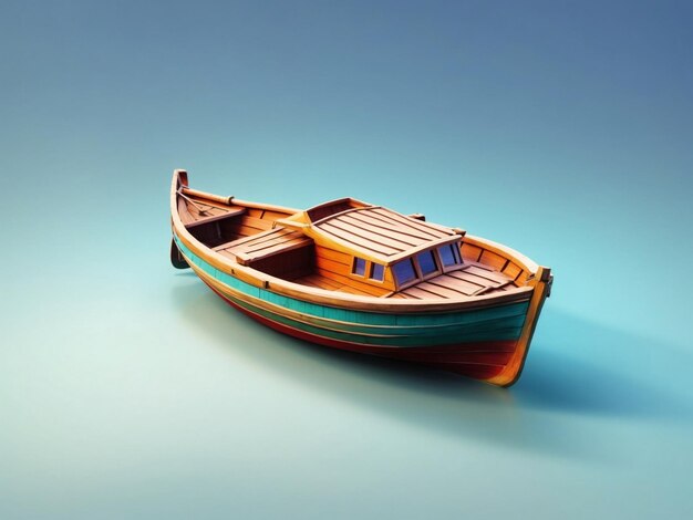 3d render wooden boat isolated on gradient background isometric 3d design generative ai