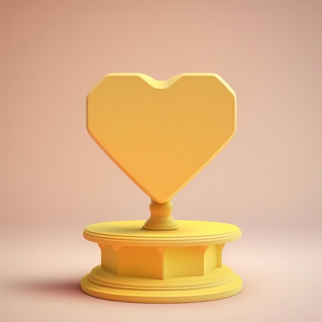 3D Render Yellow 3D Heart Shape Stand Or Pedestal