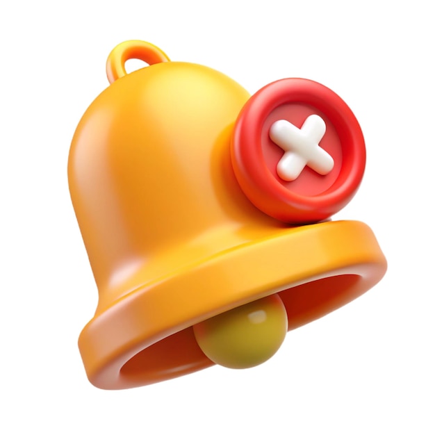 Photo 3d render of a yellow bell with a red x button