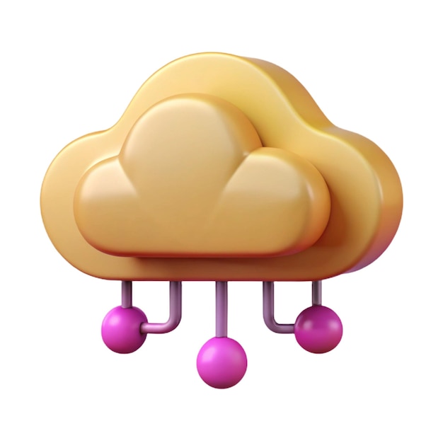 Photo 3d render of a yellow cloud with pink droplets