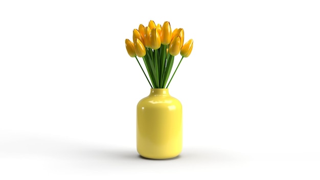 3d render yellow tulips in a yellow vase isolated white bacground spring sammer flowers