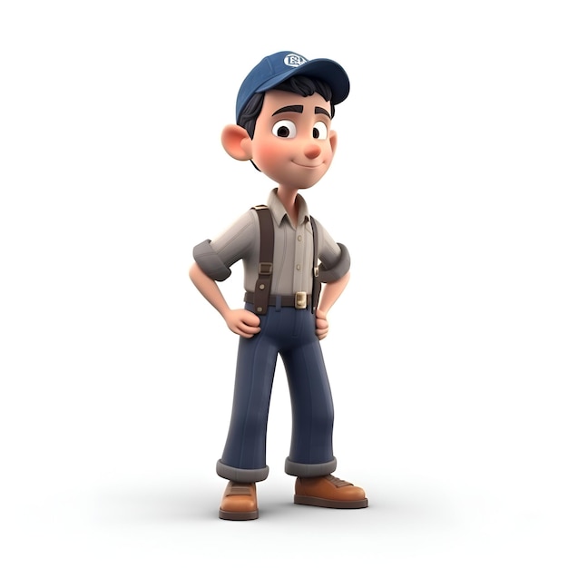 3D Render of a Young Boy with a cap and suspenders