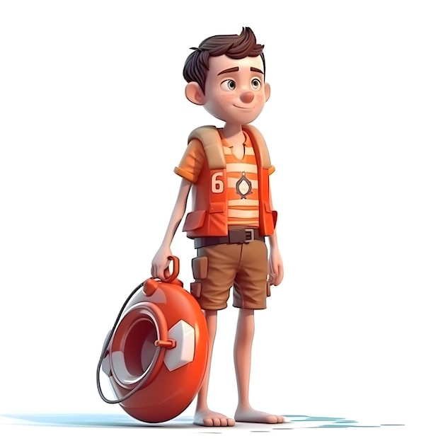 3D Render of a young fireman with a fire extinguisher