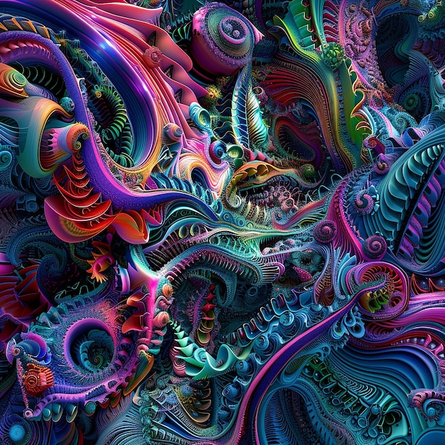 3D Rendered Abstract Art with Colorful Hues and Intricate Patterns Creating the Illusion of Digital