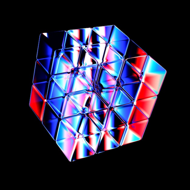 3d rendered abstract cubic shape detailed reflection and dispersion