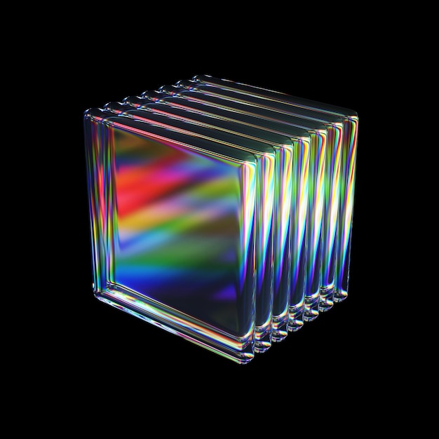 3d rendered abstract glass rectangles with detailed reflection and dispersion