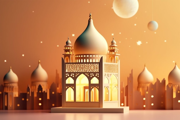 3D rendered Beautiful Islamic background with Islamic elements template