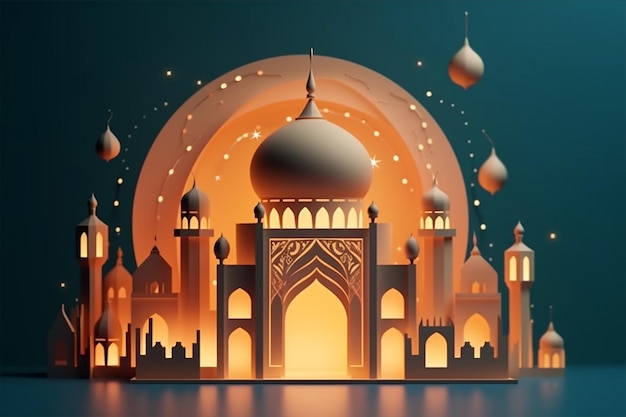 3D rendered Beautiful Islamic background with Islamic elements template