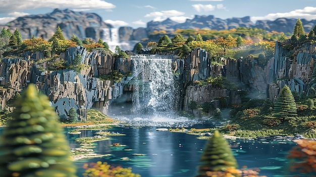 Photo 3d rendered beautiful natural waterfall landscape