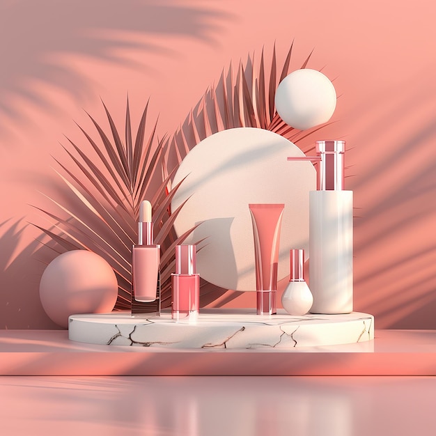 Photo 3d rendered beauty products on solid plain background