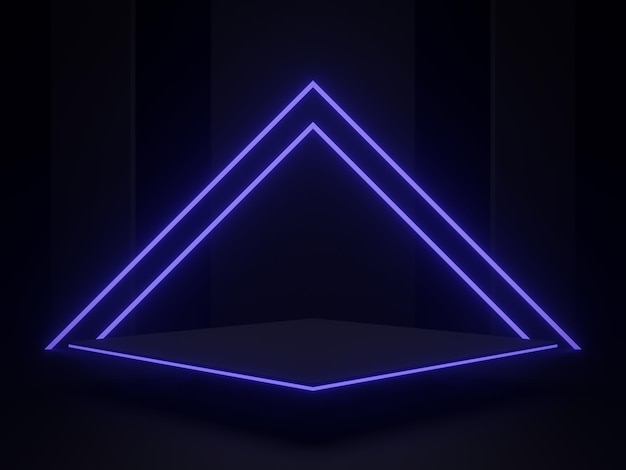 3D rendered black scientific stage with neon lights Geometric podium SciFi stand