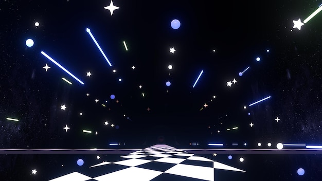 3d rendered black and white checkered road in outer space