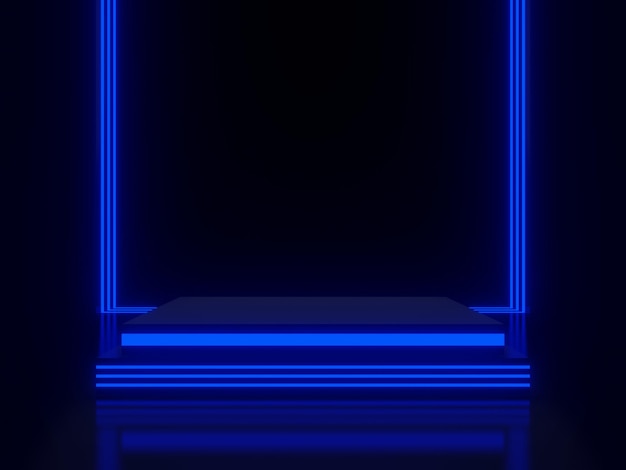 3D rendered blue stripped neon on black background