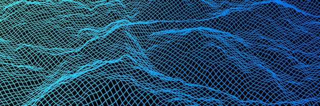 3D rendered blue topographic mountain grid wireframe.