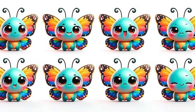 3D rendered butterfly showcases diverse emotions through four angles Its wings rich in color and d