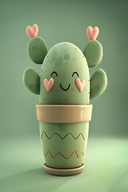 Photo 3d rendered cactus plant with heart shaped branches