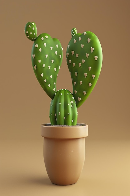 Photo 3d rendered cactus plant with heart shaped branches