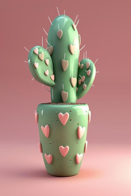 Photo 3d rendered cactus plant with heart shaped branches