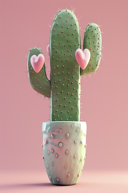 Photo 3d rendered cactus plant with heart shaped branches