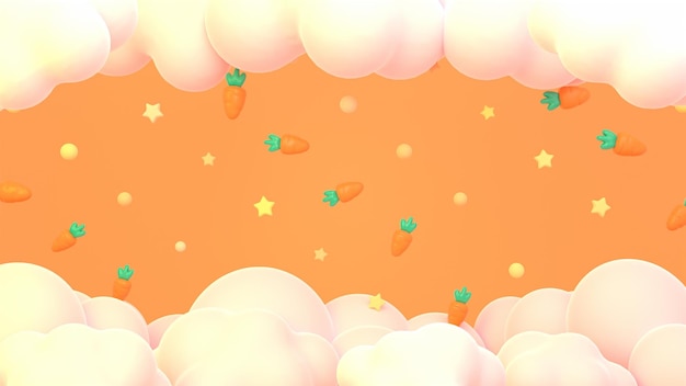 3d rendered cartoon carrots and clouds.