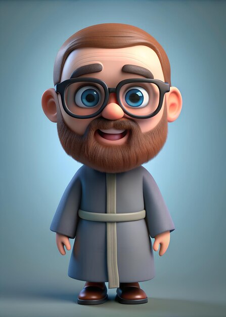 Photo 3d rendered cartoon man called george as a priest he is wearing glasses and has a beard