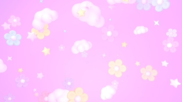 3d rendered cartoon pink flowers sky