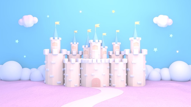 3d rendered cartoon road to the castle at night