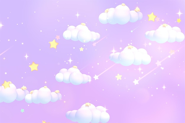 3d rendered cartoon shooting stars lavender purple sky.