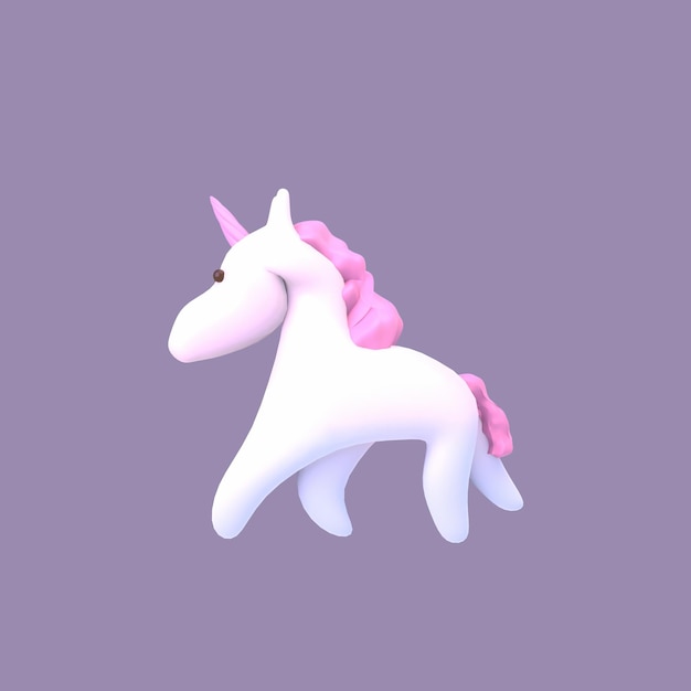 3d rendered cartoon unicorn object on a pastel purple background