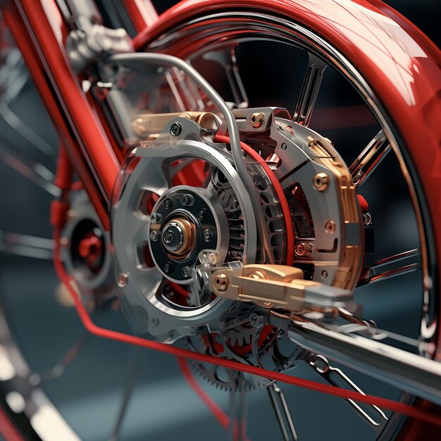 3d rendered A close up of a bike with a red brake and carbon handlebars