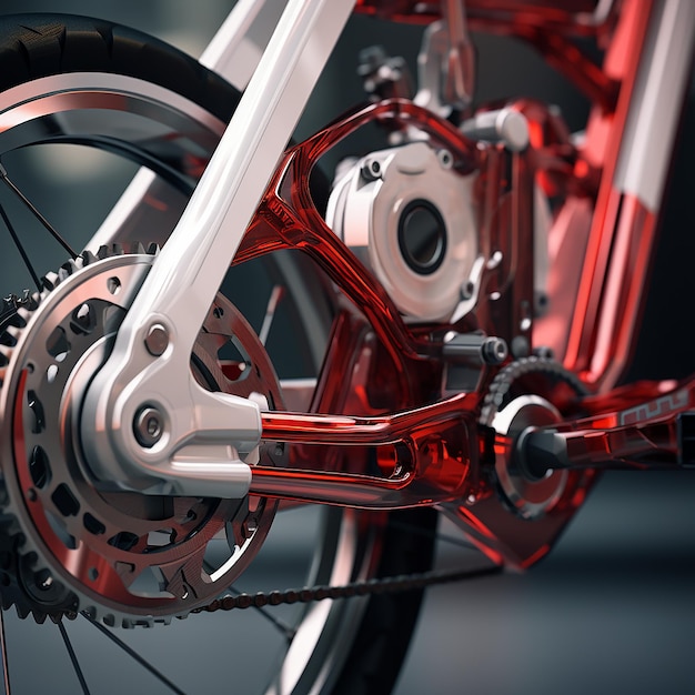 3d rendered A close up of a bike with a red brake and carbon handlebars