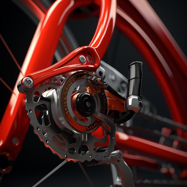 3d rendered A close up of a bike with a red brake and carbon handlebars