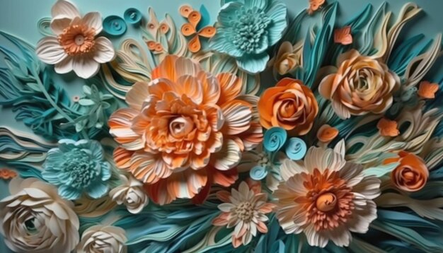 3d rendered colorful 3d flowers Generative Ai