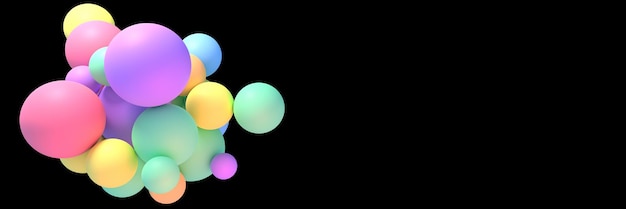 3d rendered colorful balls on black background