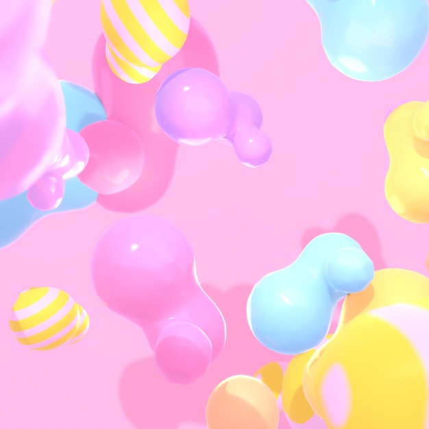 3d rendered colorful blobs on pink background