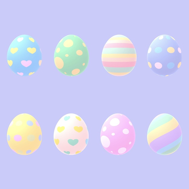 3d rendered colorful Easter eggs set