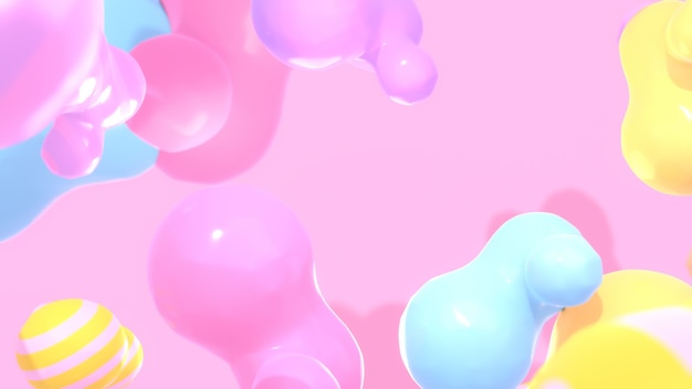 3d rendered colorful floating blobs on pink background