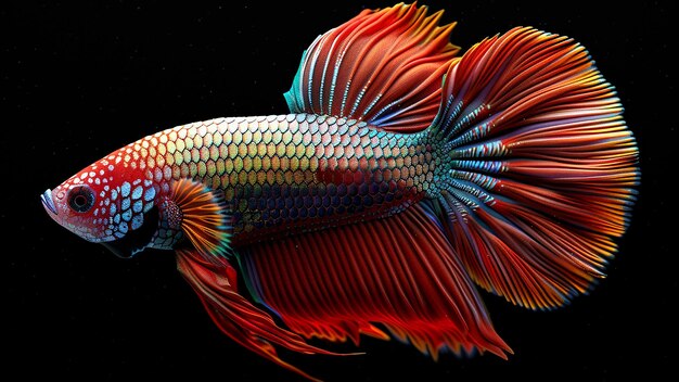 Photo 3d rendered a colorful rainbow betta fish