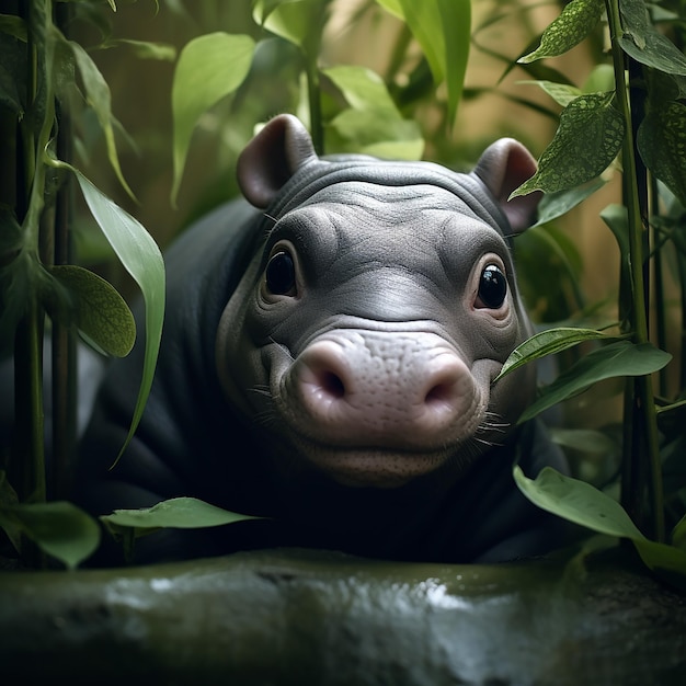 3d rendered cute baby hippo