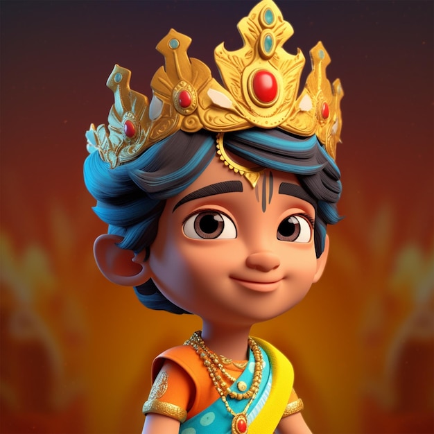 3D rendered cute baby Krishna cartoon illustration