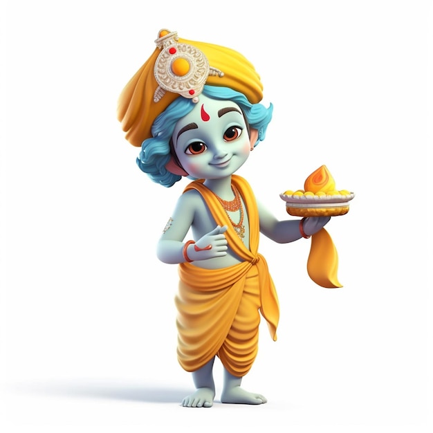 3D rendered cute baby Krishna cartoon illustration