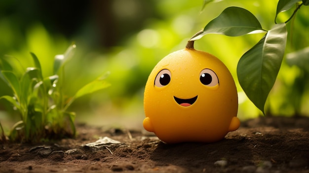 3d rendered Cute happy mango in the garden with big eyes