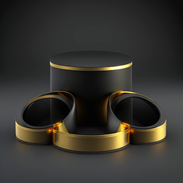 3D rendered cylinder bowl shape luxury elegant podium stage in black and gold color