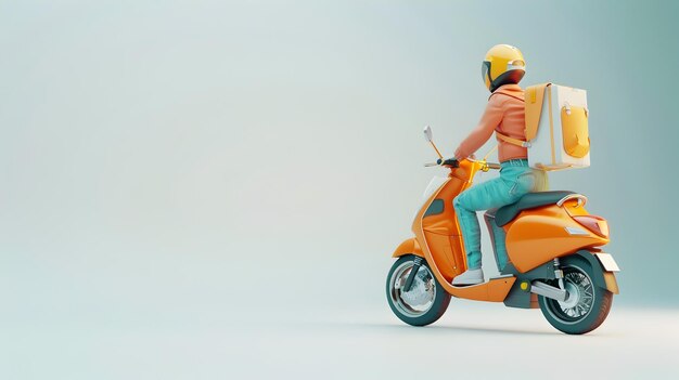 3D Rendered Delivery Person on Scooter Bringing Vibrant Meal Packages